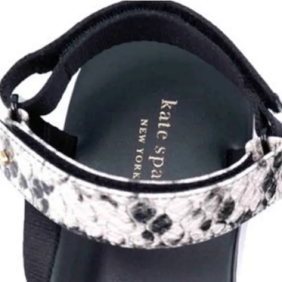 NEW Kate Spade Dotty Embossed Snakeskin Sandals in Black/White