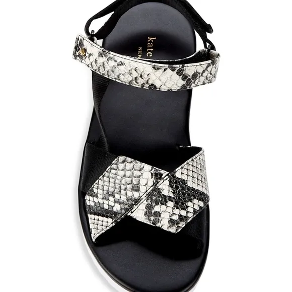 NEW Kate Spade Dotty Embossed Snakeskin Sandals in Black/White