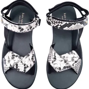 NEW Kate Spade Dotty Embossed Snakeskin Sandals in Black/White