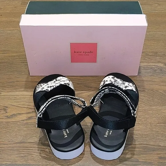 NEW Kate Spade Dotty Embossed Snakeskin Sandals in Black/White