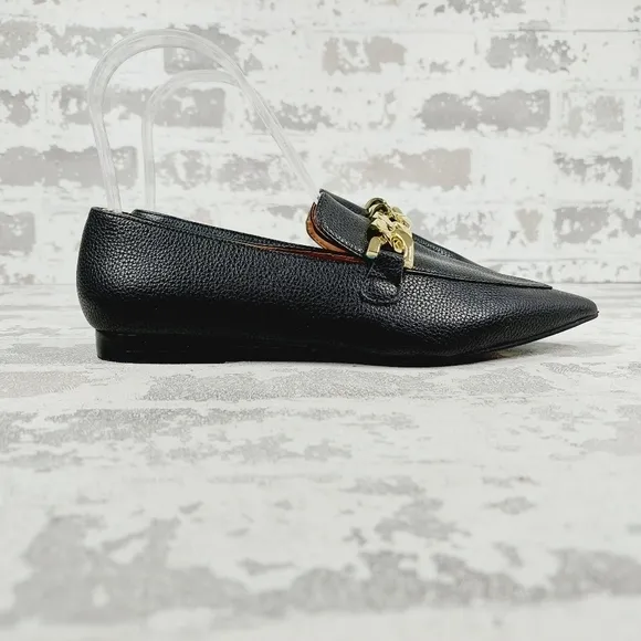 New Linea Paolo Mabel Black Faux Leather Pointed Toe Loafers W684