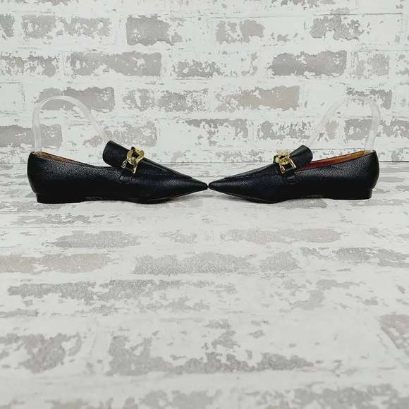 New Linea Paolo Mabel Black Faux Leather Pointed Toe Loafers W684