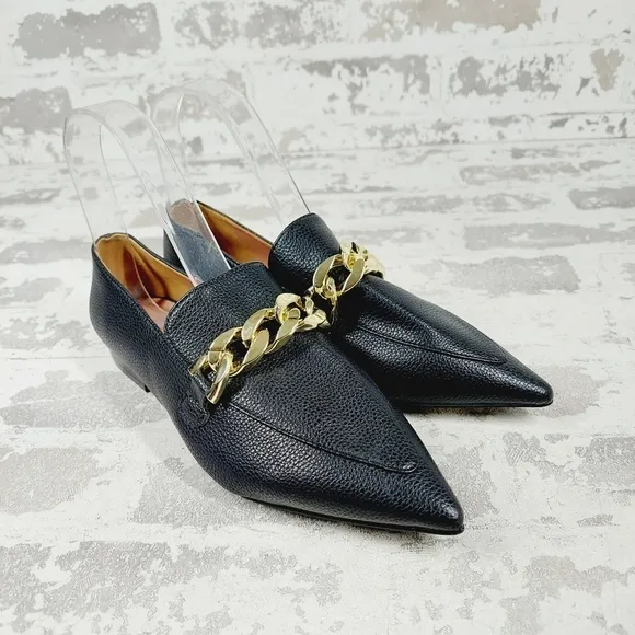 New Linea Paolo Mabel Black Faux Leather Pointed Toe Loafers W684