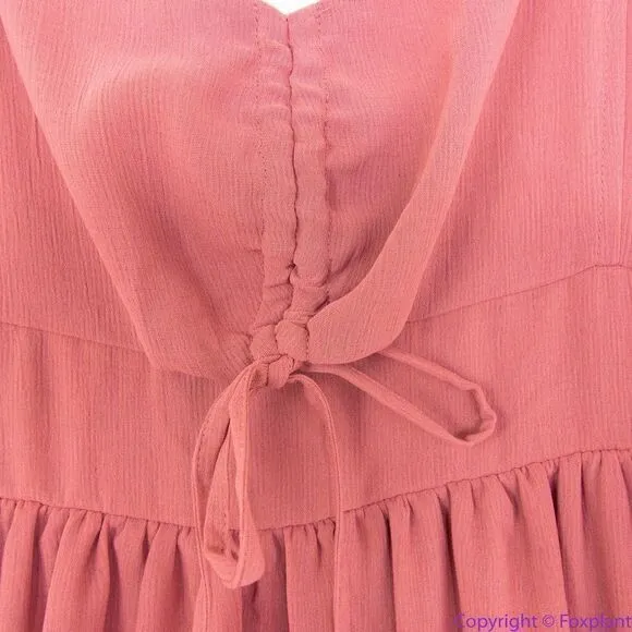 NEW Madewell Ruched Keyhole Tiered‎ Midi Dress, Vintage Quartz