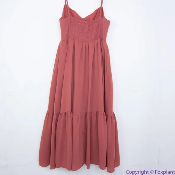 NEW Madewell Ruched Keyhole Tiered‎ Midi Dress, Vintage Quartz