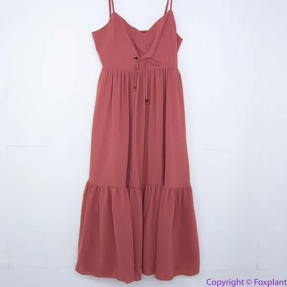 NEW Madewell Ruched Keyhole Tiered‎ Midi Dress, Vintage Quartz
