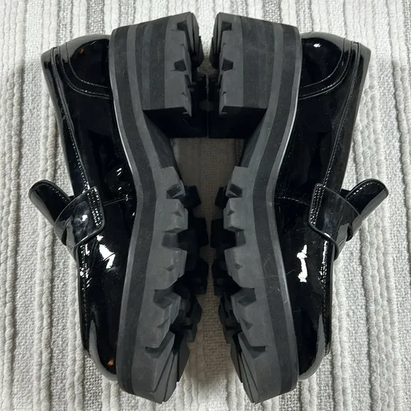 New Marc Fisher Womens Patent Leather Latika Chunky Platform Loafer Black Size 6