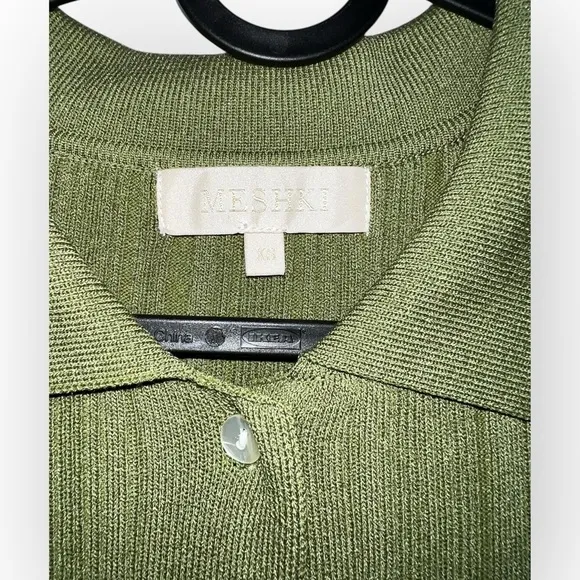 NEW Meshki rib bodycon knit stretch forest Green polo collar LS sweater dress XS