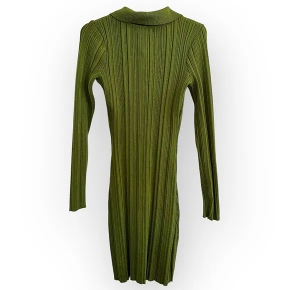 NEW Meshki rib bodycon knit stretch forest Green polo collar LS sweater dress XS