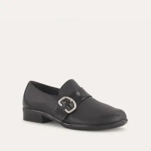 NEW NAOT women's viscol buckle loafers - medium in jet black leather / crinkle b