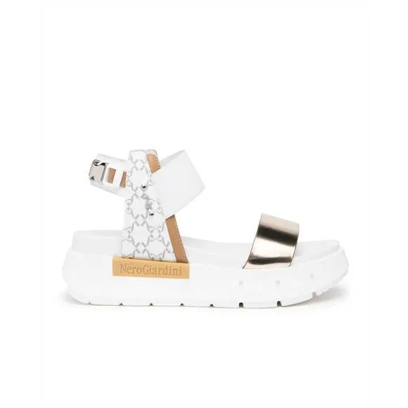 NEW NEROGIARDINI corda sandals in gold/white