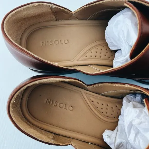 New Nisolo Women’s Emma Oxford D’Orsay Flats Shoes Brandy Brown Tan 6.5 Leather