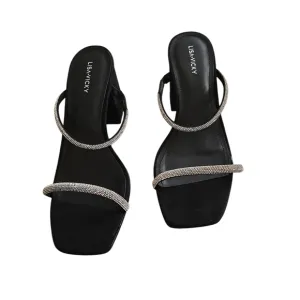New Nordstrom Lisa Vicky Black Women  Pave Block Heel Slide Sandal Size 9.5M