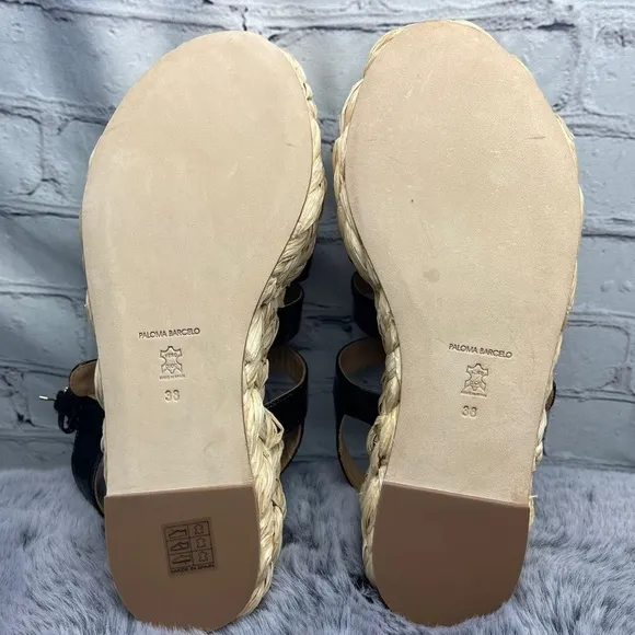 New Paloma Barcelo Truvi Patent Leather Strap Platform Espadrille Sandal Size 38