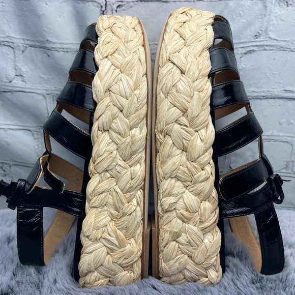 New Paloma Barcelo Truvi Patent Leather Strap Platform Espadrille Sandal Size 38