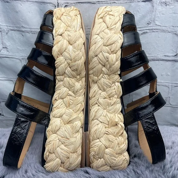 New Paloma Barcelo Truvi Patent Leather Strap Platform Espadrille Sandal Size 38