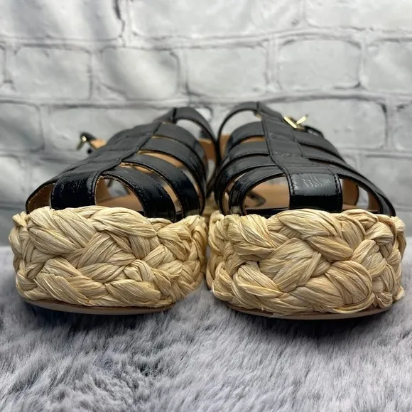 New Paloma Barcelo Truvi Patent Leather Strap Platform Espadrille Sandal Size 38