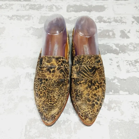 NEW Paul Green Brown Leopard Animal Print Pointed Toe Slip On Loafers A600