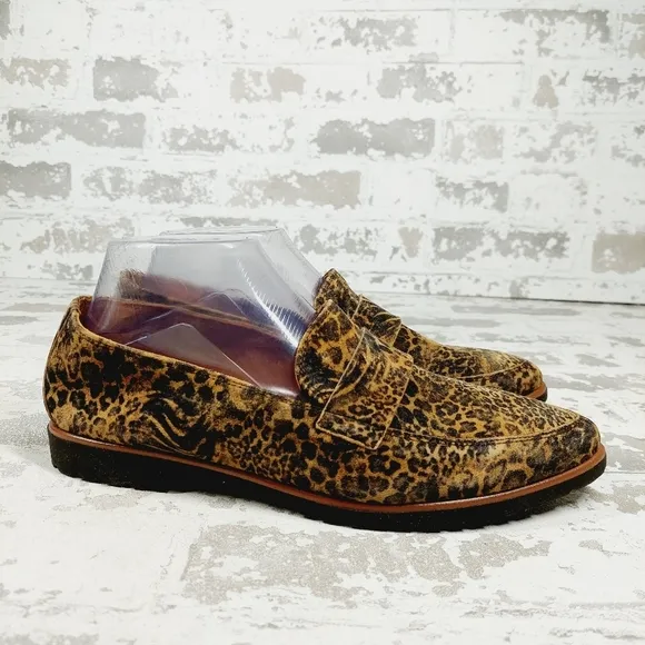 NEW Paul Green Brown Leopard Animal Print Pointed Toe Slip On Loafers A600