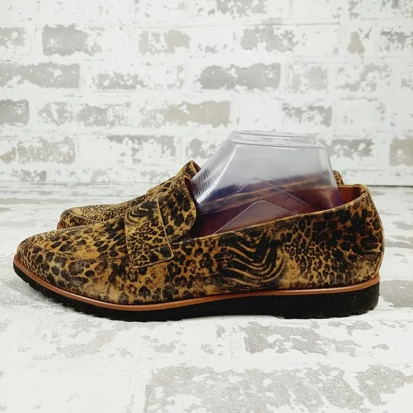 NEW Paul Green Brown Leopard Animal Print Pointed Toe Slip On Loafers A600