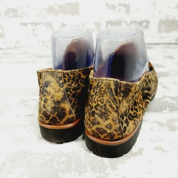 NEW Paul Green Brown Leopard Animal Print Pointed Toe Slip On Loafers A600