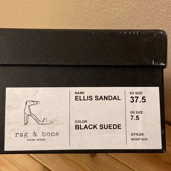 NEW! rag &amp; bone ELLIS MID HEEL 37.5 7.5 Black Suede Leather Ankle Strap Heels