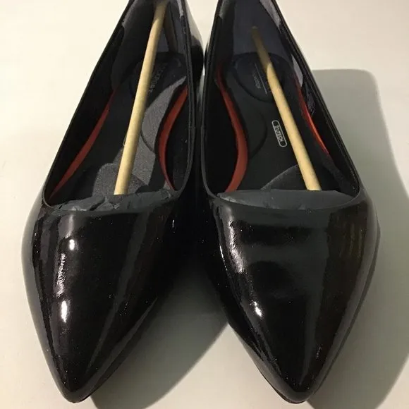 NEW ROCKPORT TOTAL MOTION ADELYN BALLET FLATS BLACK PATENT LEATHER 6W (WIDE)