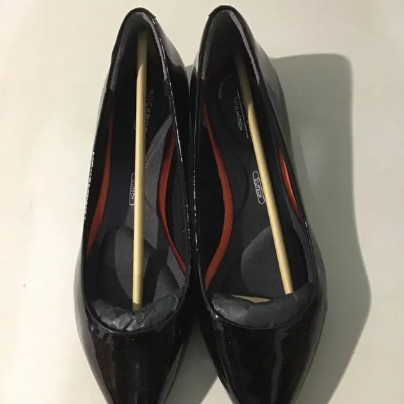 NEW ROCKPORT TOTAL MOTION ADELYN BALLET FLATS BLACK PATENT LEATHER 6W (WIDE)