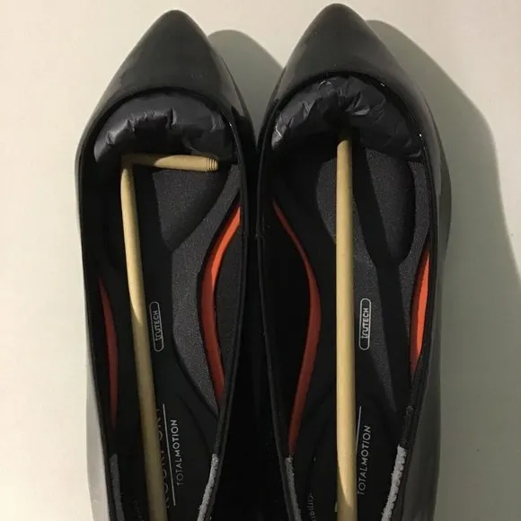 NEW ROCKPORT TOTAL MOTION ADELYN BALLET FLATS BLACK PATENT LEATHER 6W (WIDE)