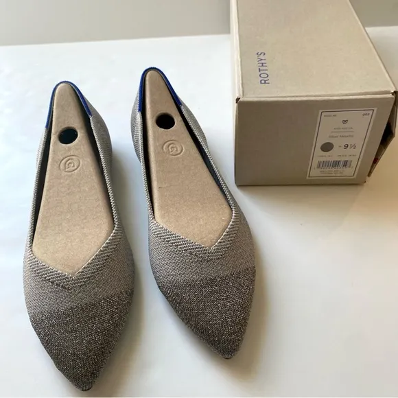 NEW Rothys Silver Metallic Captoe ballet flats points