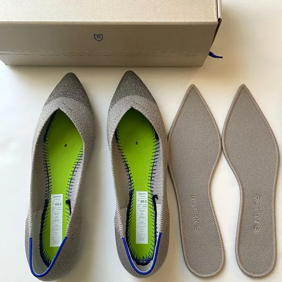 NEW Rothys Silver Metallic Captoe ballet flats points