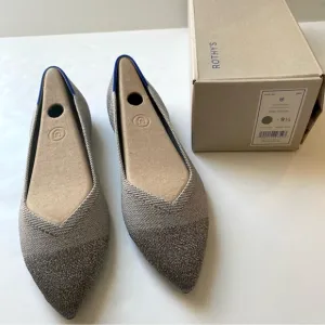 NEW Rothys Silver Metallic Captoe ballet flats points