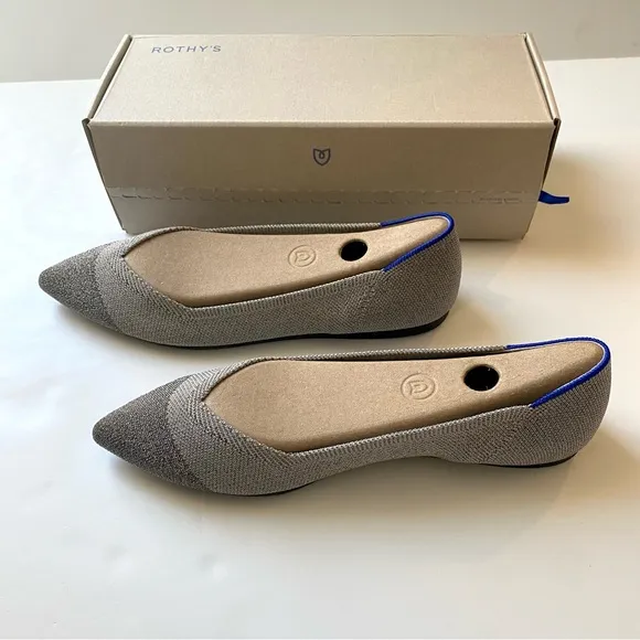NEW Rothys Silver Metallic Captoe ballet flats points