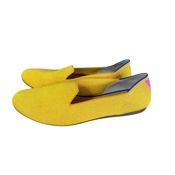 NEW Rothy’s The Almond Flat Yellow Knit Stripe Slip-On Shoes Size 8.5