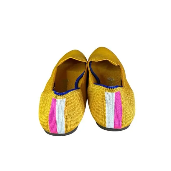 NEW Rothy’s The Almond Flat Yellow Knit Stripe Slip-On Shoes Size 8.5