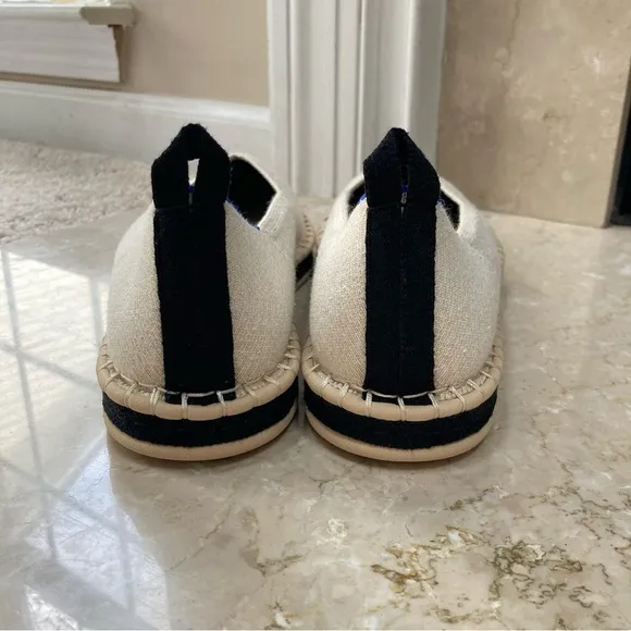NEW Rothy's Women's The Espadrille Boardwalk Flats in Cream and Black, Size 9.5