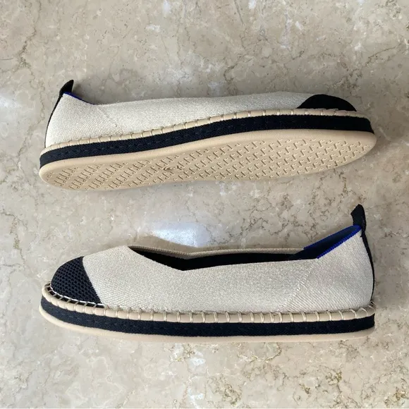 NEW Rothy's Women's The Espadrille Boardwalk Flats in Cream and Black, Size 9.5