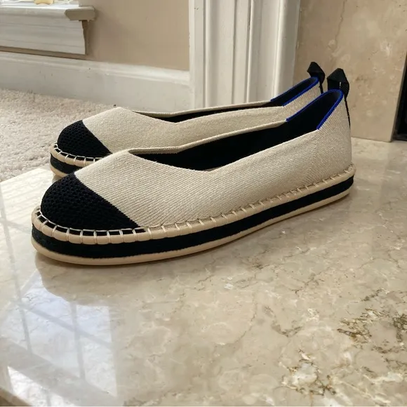 NEW Rothy's Women's The Espadrille Boardwalk Flats in Cream and Black, Size 9.5