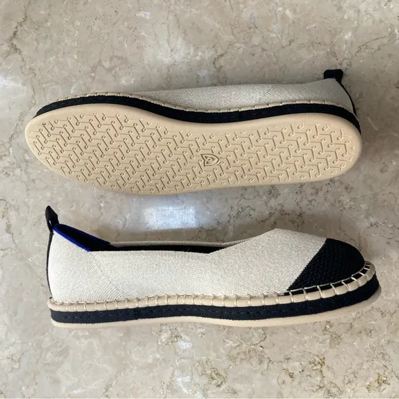 NEW Rothy's Women's The Espadrille Boardwalk Flats in Cream and Black, Size 9.5