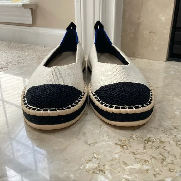 NEW Rothy's Women's The Espadrille Boardwalk Flats in Cream and Black, Size 9.5