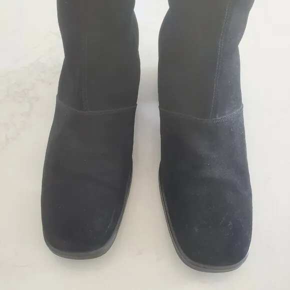 New Salvatore Ferragamo Black Suede Faux Fur Cuff All Weather Boot  9.5B