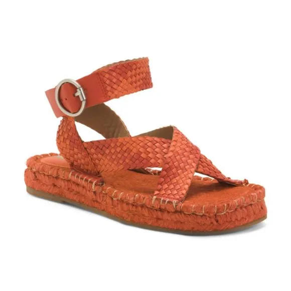 NEW SAM EDELMAN Dakota Braided Leather Sandals poppy color 462tn