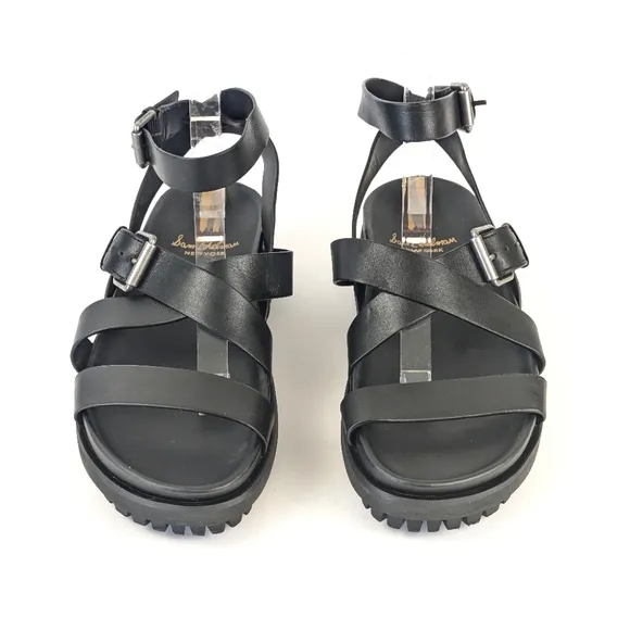 NEW Sam Edelman Eleanora Ankle Strap Gladiator Lug Sole Black Sandal Size 9