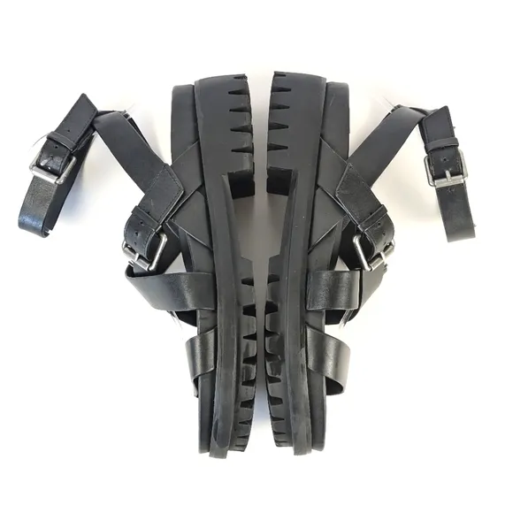 NEW Sam Edelman Eleanora Ankle Strap Gladiator Lug Sole Black Sandal Size 9