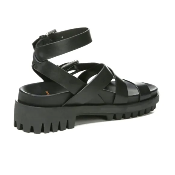 NEW Sam Edelman Eleanora Ankle Strap Gladiator Lug Sole Black Sandal Size 9
