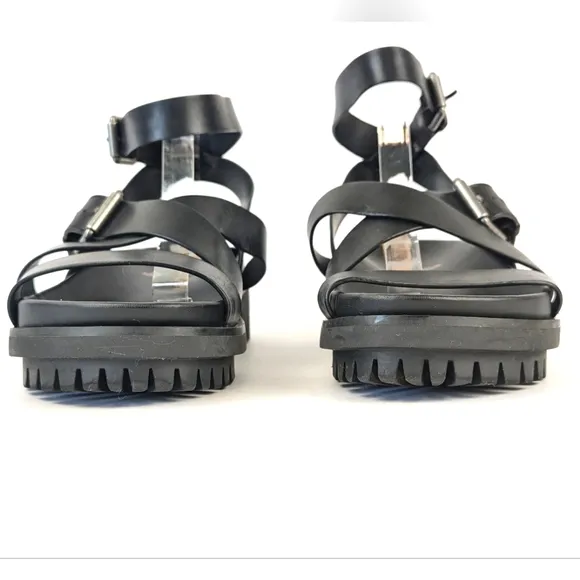 NEW Sam Edelman Eleanora Ankle Strap Gladiator Lug Sole Black Sandal Size 9