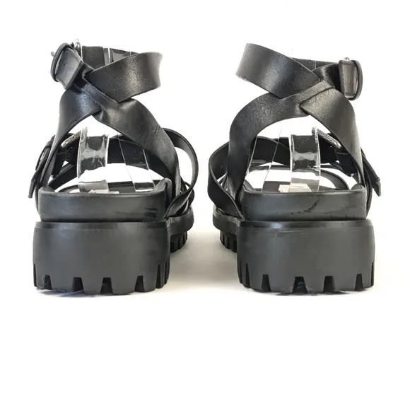 NEW Sam Edelman Eleanora Ankle Strap Gladiator Lug Sole Black Sandal Size 9