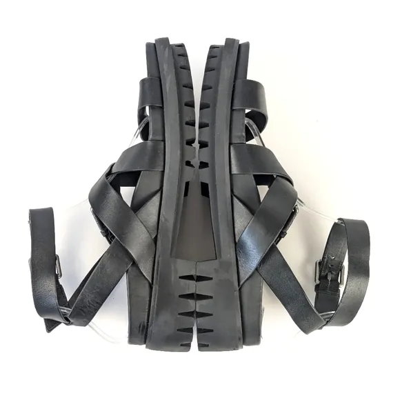 NEW Sam Edelman Eleanora Ankle Strap Gladiator Lug Sole Black Sandal Size 9
