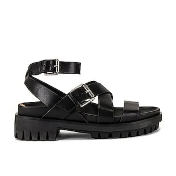 NEW Sam Edelman Eleanora Ankle Strap Gladiator Lug Sole Black Sandal Size 9