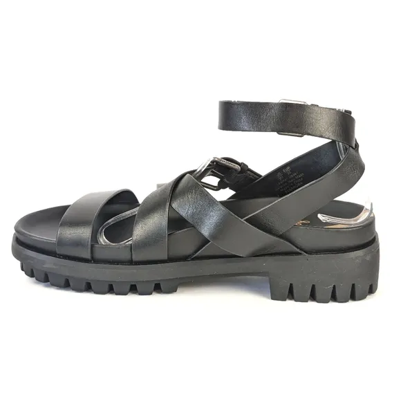 NEW Sam Edelman Eleanora Ankle Strap Gladiator Lug Sole Black Sandal Size 9